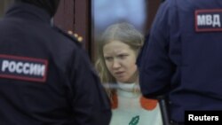 Darya Trepova, accused of killing a well-known Russian military blogger, attends a hearing at a court in St. Petersburg, Russia, Jan. 25, 2024.