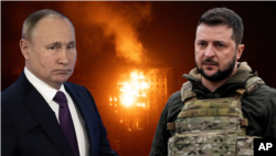 Collage Putin and Zelenskyy on WW2 anniversary