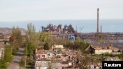 A view shows a plant of Azovstal Iron and Steel Works in Mariupol