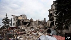 A view of the Mariupol theater damaged during fighting in Mariupol, in territory under the government of the Donetsk People's Republic, eastern Ukraine, April 4, 2022.