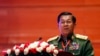 Myanmar's Army Commander Senior Gen. Min Aung Hlaing speaks during a ceasefire agreement at the Myanmar International Convention Center in Naypyitaw, Feb. 13, 2018. 