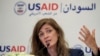 Samantha Power, Administrator of the United States Agency for International Development (USAID), speaks at a hotel in Sudan's capital Khartoum on August 3, 2021. (Photo by ASHRAF SHAZLY / AFP)