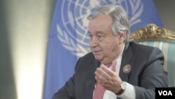 ကုလအတွင်းရေးမှုးချုပ် Antonio Guterres နဲ့ VOA သီးခြားတွေ့ဆုံမေးမြန်း၊ Kuwait City, Kuwait, Feb. 14, 2018.