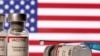 FILE PHOTO: Illustration shows vials labelled "VACCINE Coronavirus COVID-19" and a syringe in front of a displayed U.S. flag