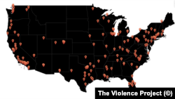 Карта случаев массовой стрельбы в стране с 1966 года и до сегодняшнего дня / The Violence Project
