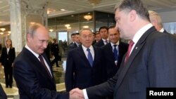 Владимир Путин, Нурсултан Назарбаев и Петр Порошенко. Минск, Беларусь. 26 августа 2014 г.