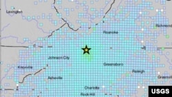 Earthquake locator map in Sparta, North Carolina, Aug. 9, 2020. (Credit: USGS)