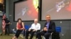 Astrophysicist Eugene Parker sits between Johns Hopkins University project scientist Nicola Fox, left, and NASA’s science mission chief Thomas Zurbuchen, during a news conference about the Parker Solar Probe at the Kennedy Space Center in Florida, Aug. 9,