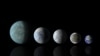 Relative sizes of Kepler habitable zone planets discovered as of April 18, 2013 in this artist's rendition provided by NASA. (L to R) Kepler-22b, Kepler-69c, Kepler-62e, Kepler 62f and Earth. 